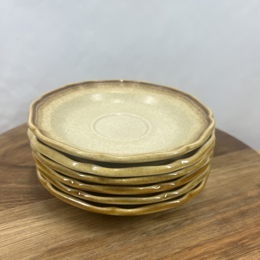 6 Vintage Mikasa Whole Wheat Saucer 6‎ 3/8" E8000 Stoneware Japan